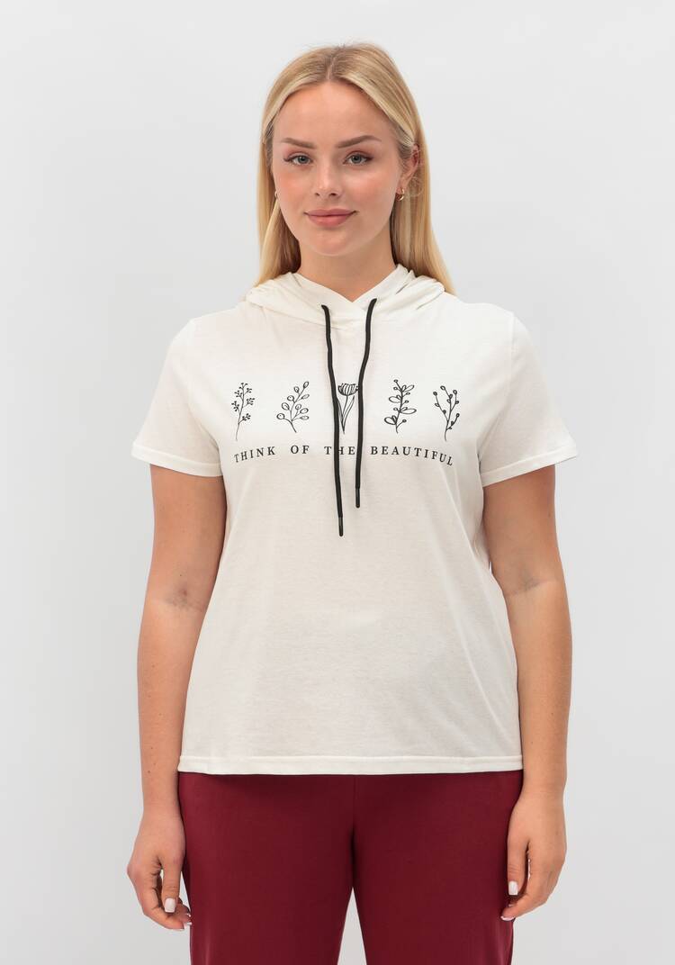 Футболка с капюшоном и лаконичным принтом шир.  750, рис. 40