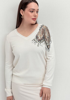 Джемпер с V-образным вырезом и рисунком