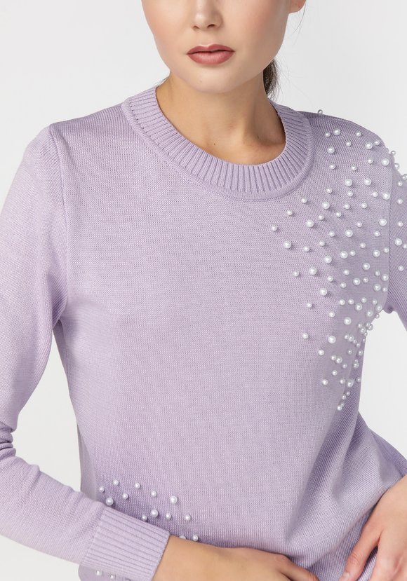 Джемпер с бусинами по плечу и низу изделия шир.  580, рис. 4