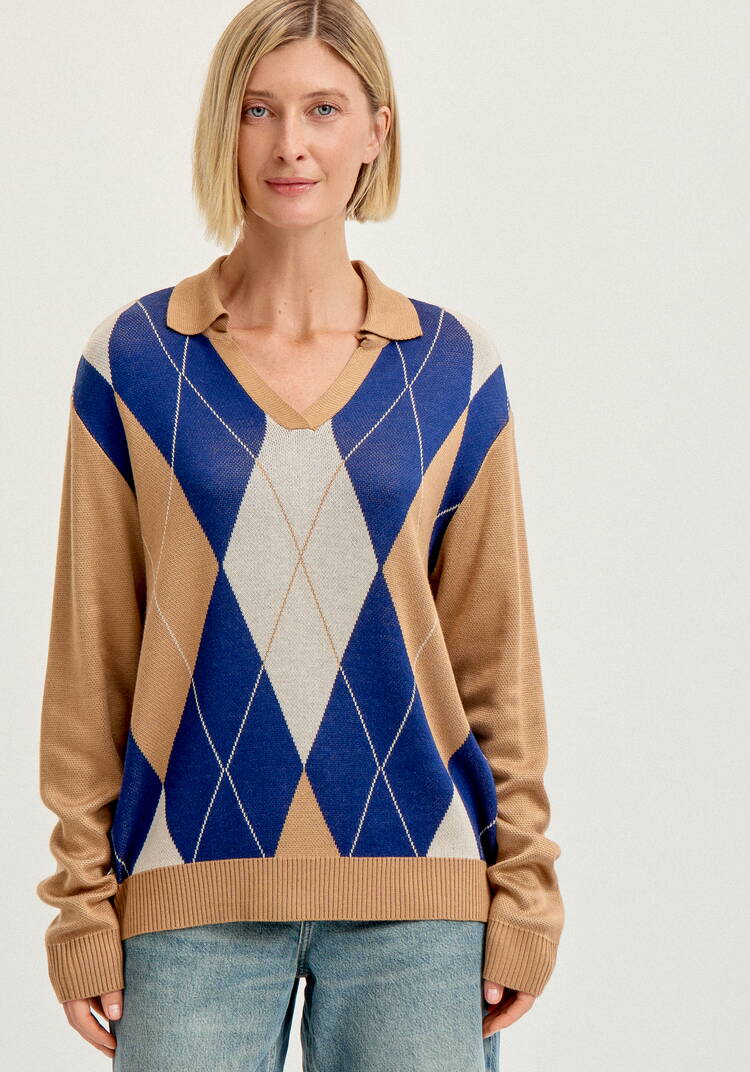 Джемпер с воротом-поло и ромбовидным узором шир.  750, рис. 11