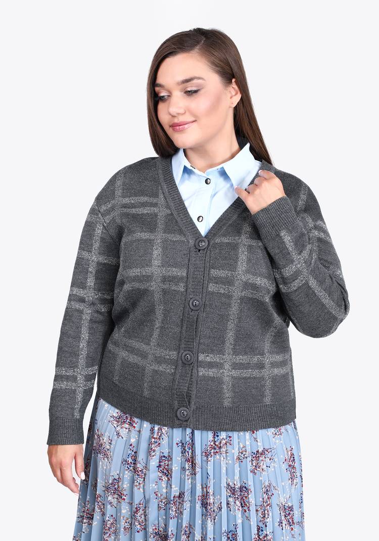 Кардиган в клетку с метанитью шир.  750, рис. 2