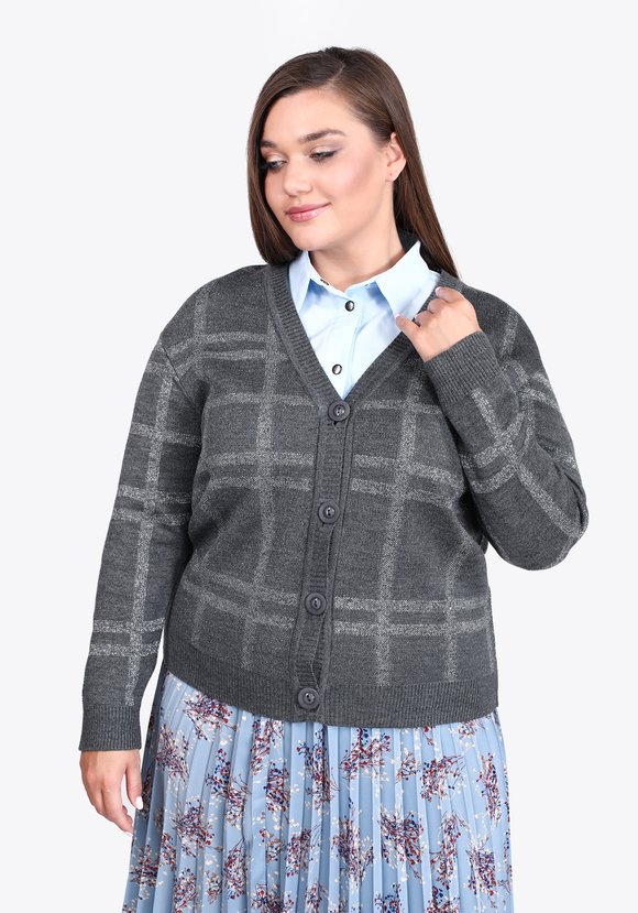 Кардиган в клетку с метанитью шир.  580, рис. 2