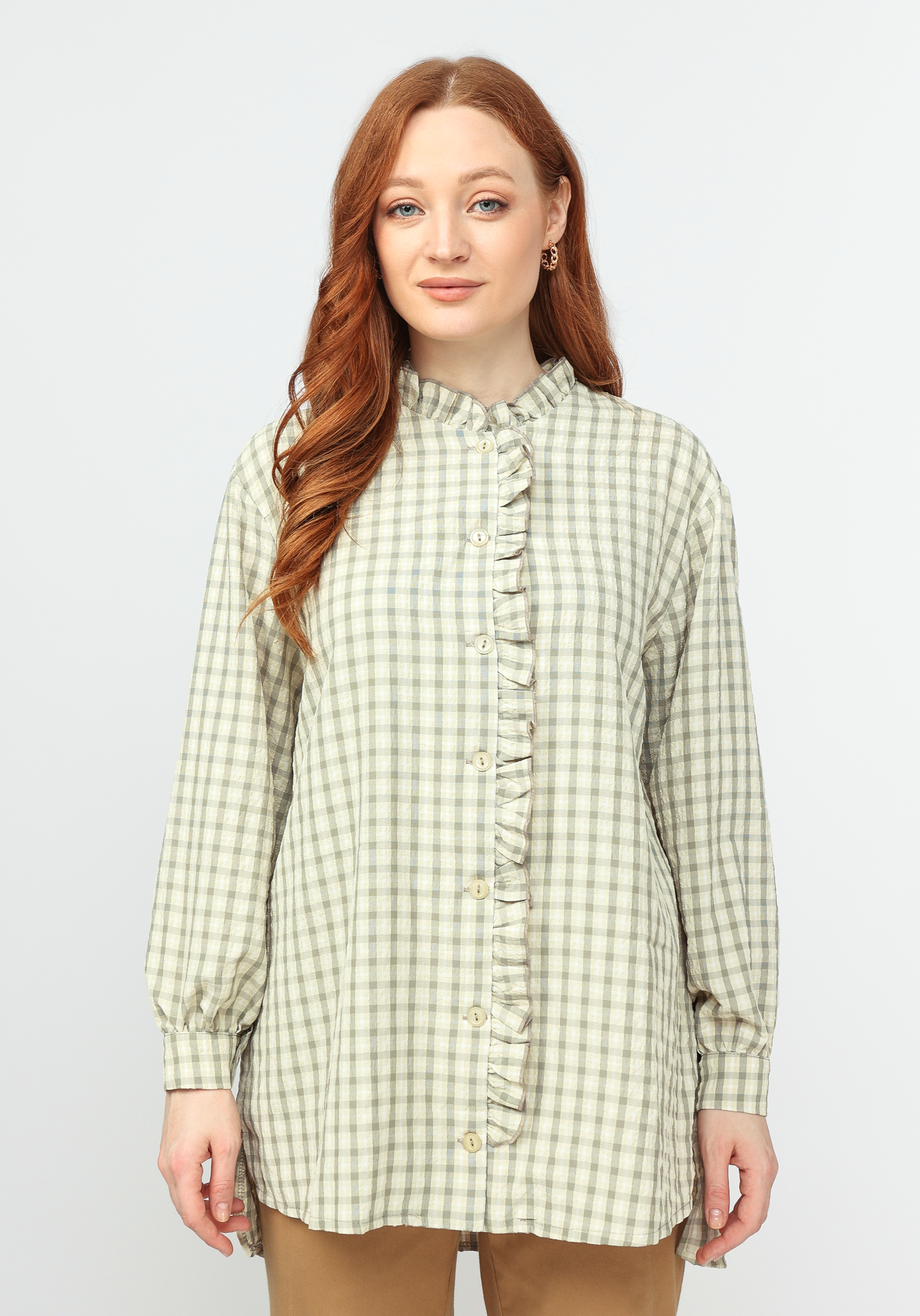 Блуза с рюшей по горловине и борту Frida, цвет белый, размер 46-48 - фото 4