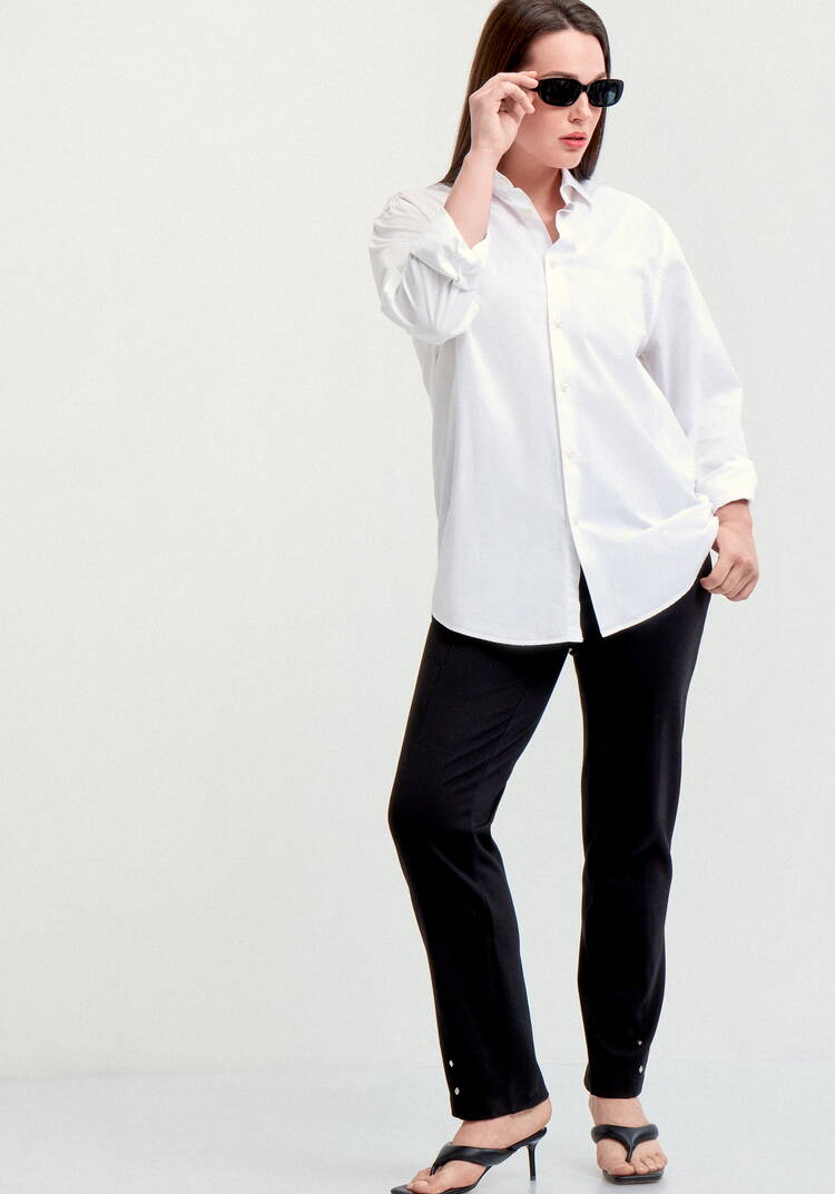 Брюки с эффектом утяжки и декором по низу шир.  750, рис. 7