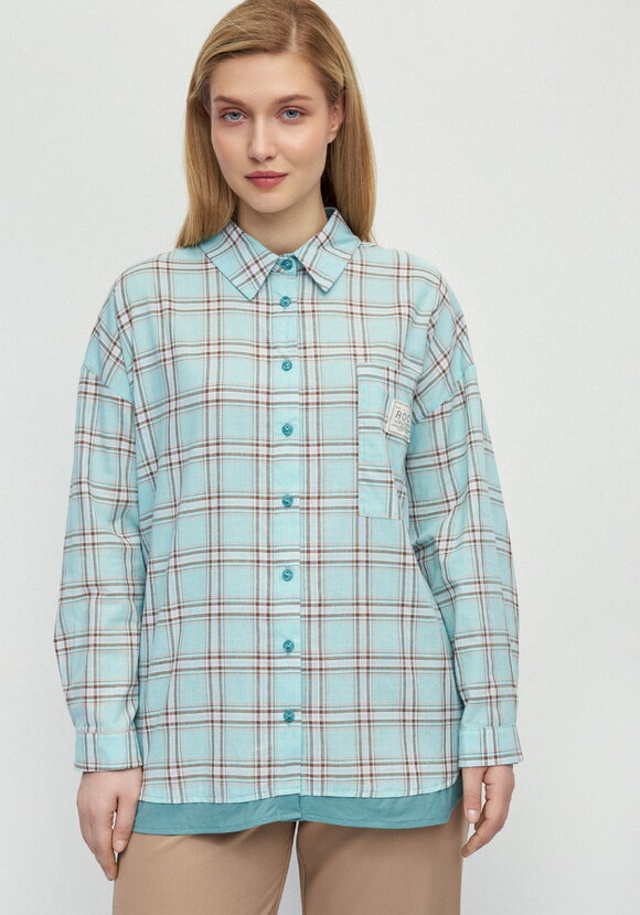 Рубашка в клетку с комбинацией трикотажа шир.  580, рис. 4