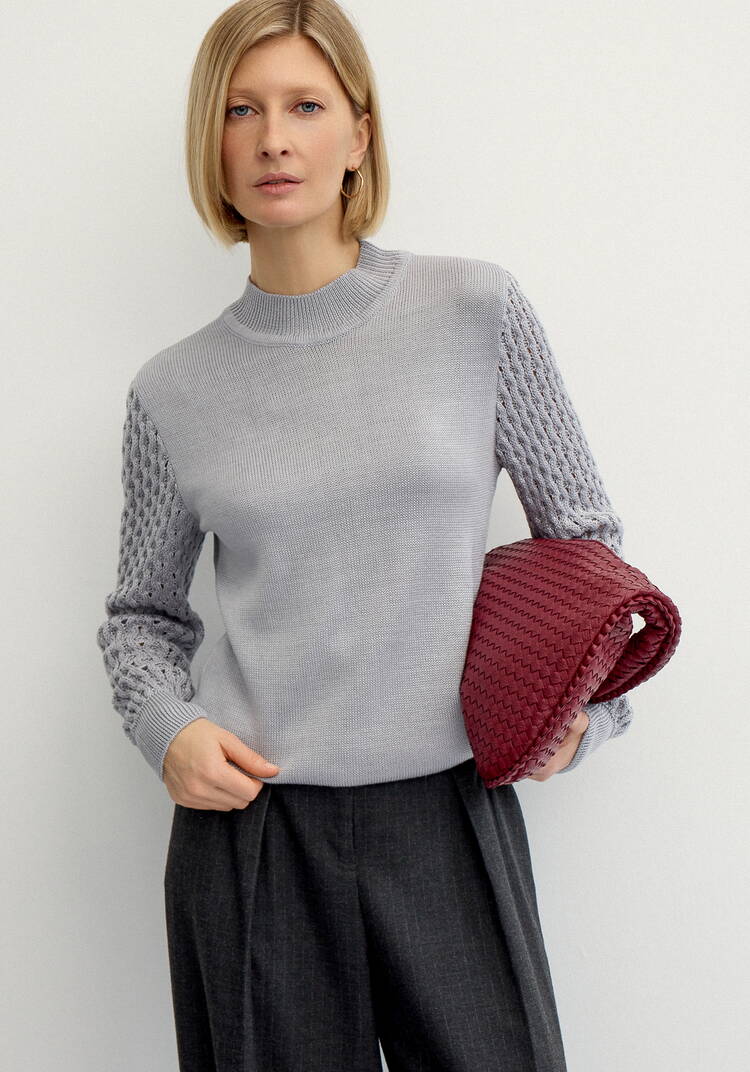 Джемпер с ажурными рукавами объемной вязки шир.  750, рис. 5