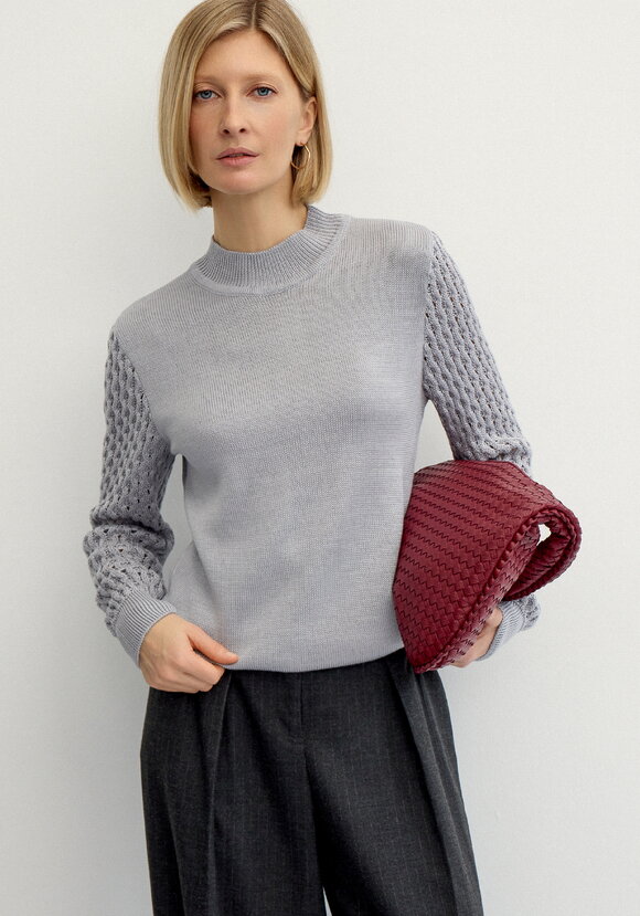 Джемпер с ажурными рукавами объемной вязки шир.  580, рис. 5