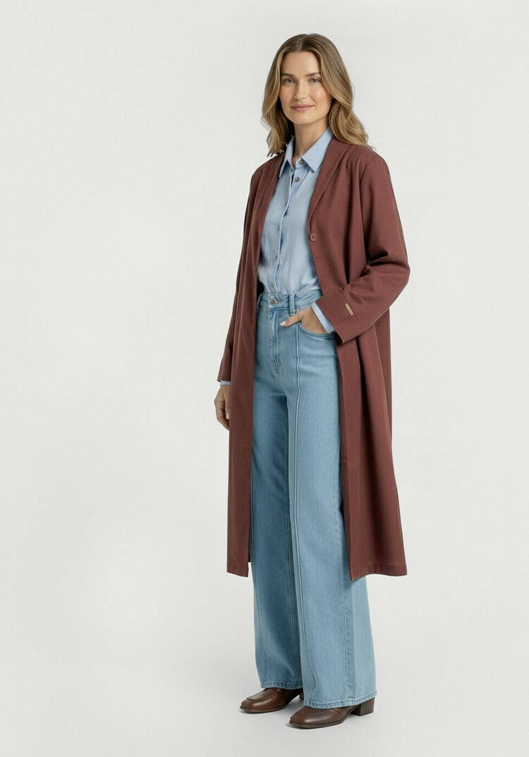 Тренч с цельнокройным воротником на пуговицах шир.  750, рис. 12