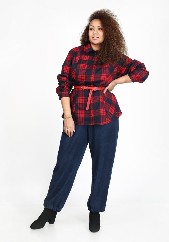 Блуза в клетку с поясом шир.  580, рис. 1