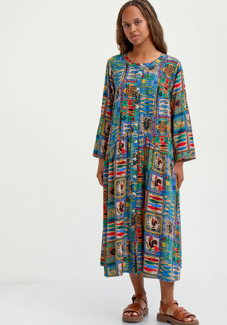 Удлиненное платье свободного кроя с принтом шир.  750, рис. 4