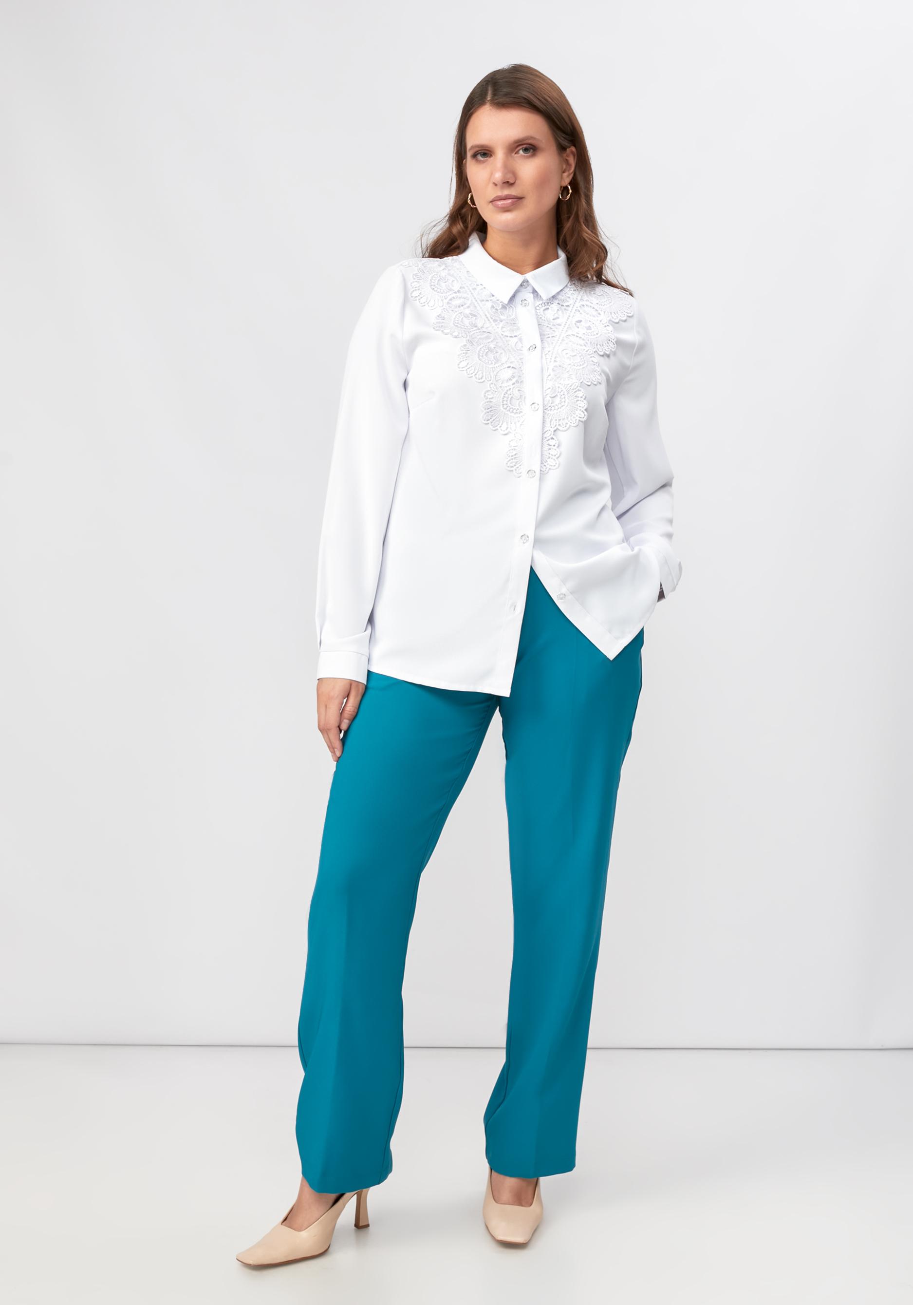 Блуза прямого кроя с ажурным кружевом Mio Imperatrice, цвет белый, размер 50 - фото 2