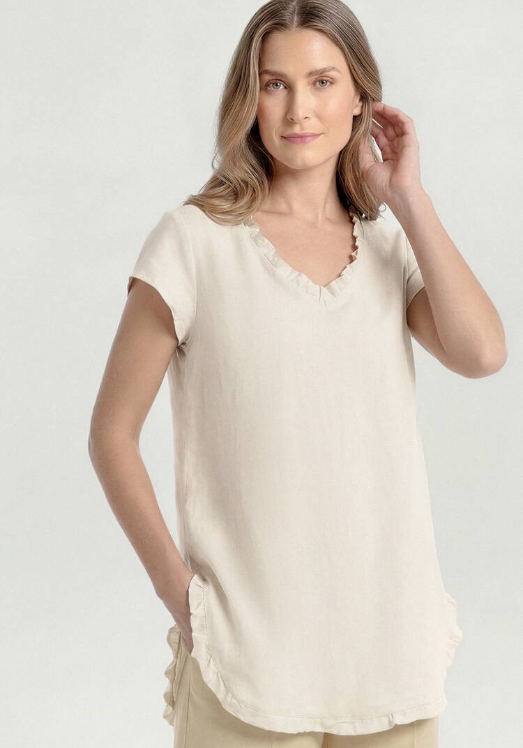 Топ изо льна с коротким рукавом и бахромой шир.  750, рис. 1