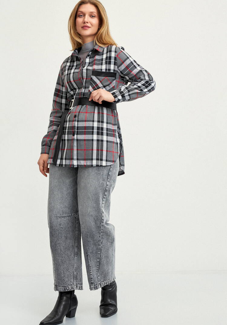 Рубашка в клетку с поясом шир.  750, рис. 9