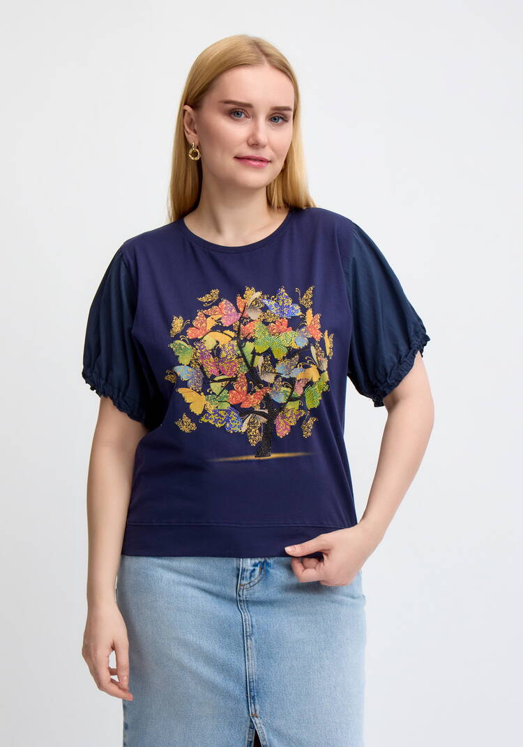 Блуза с ярким принтом и коротким рукавом шир.  750, рис. 35