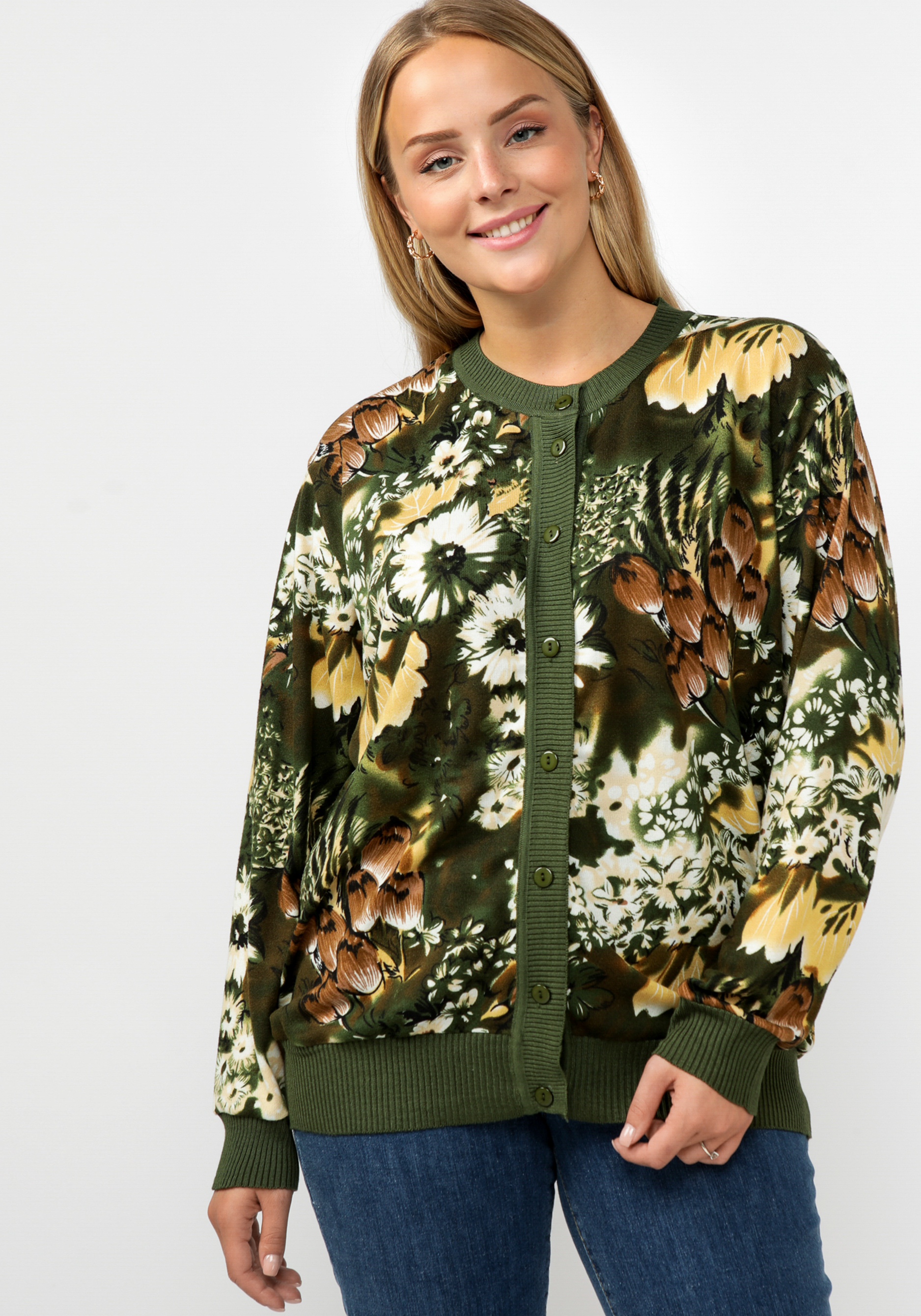 

Кардиган с цветочным принтом на пyговицах, Зеленый