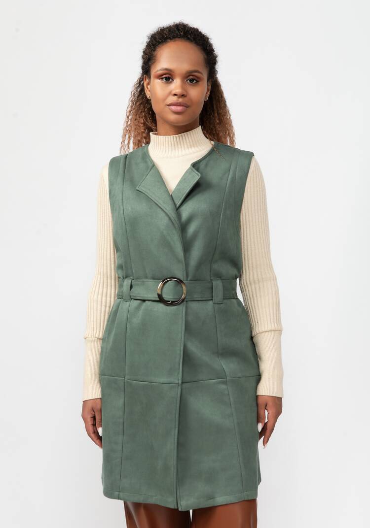 Жилет из экозамши с воротником апаш шир.  750, рис. 4