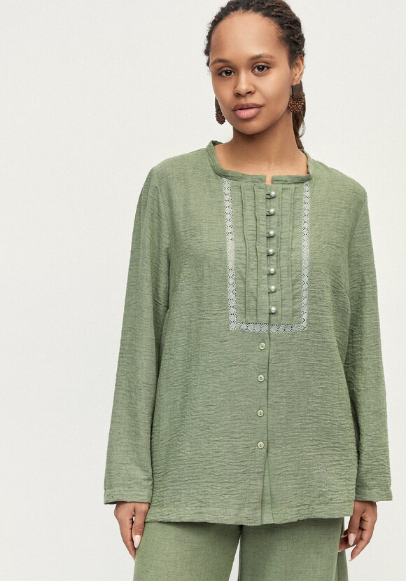 Блуза изо льна с вставками кружева шир.  580, рис. 3