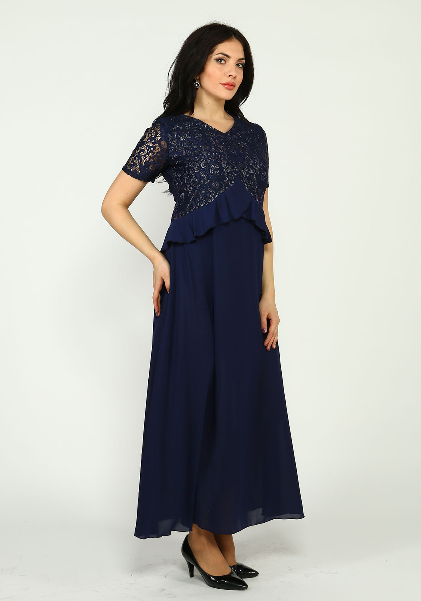 Платье с кружевом длиной макси Bel Fiore, размер 48, цвет синий - фото 3