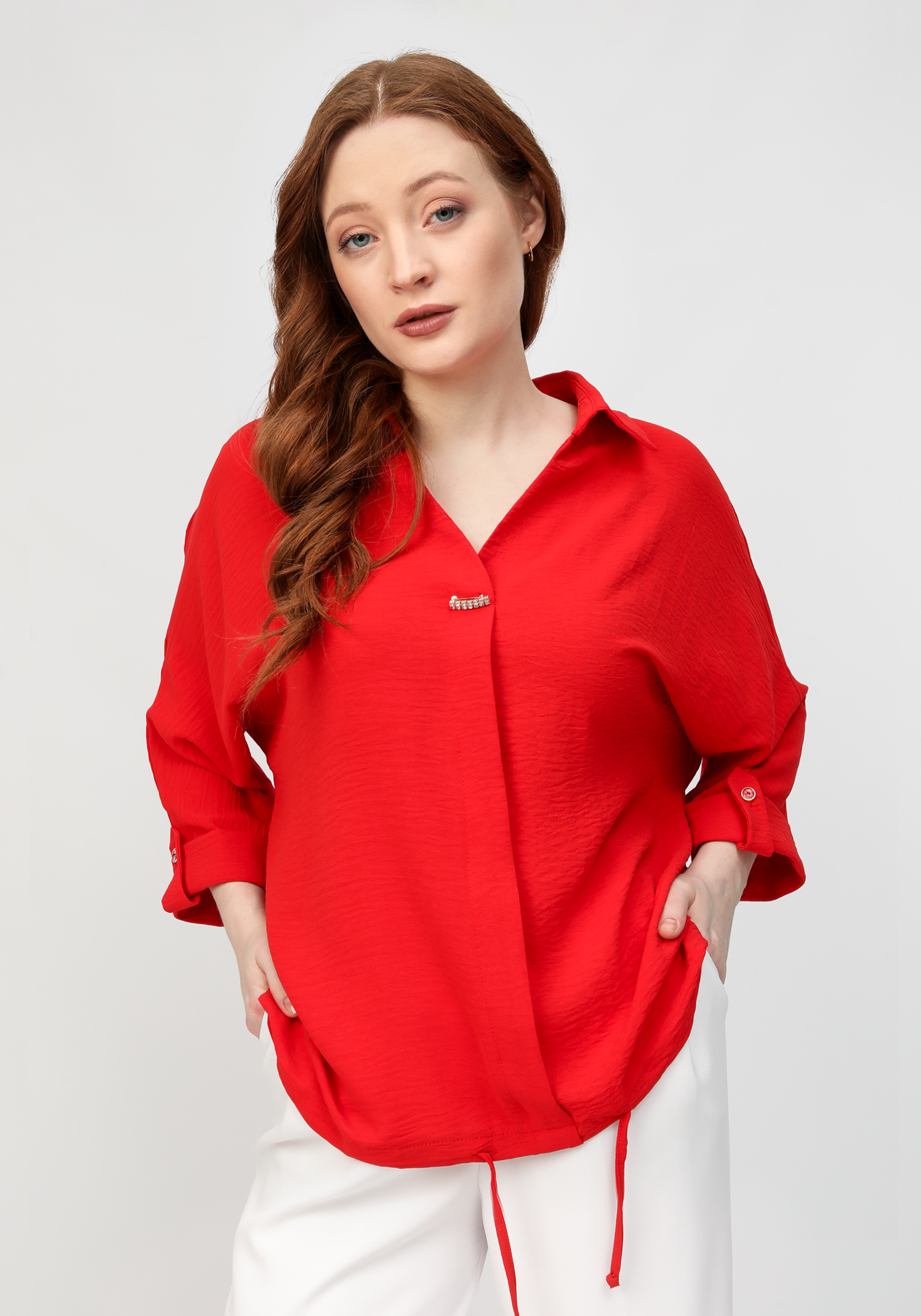 Блуза с патой на рукавах жен блуза арт 16 0346 красный р 52
