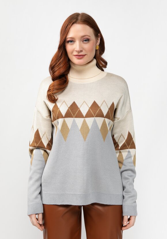 Джемпер с принтом ромб и высоким горлом шир.  580, рис. 4