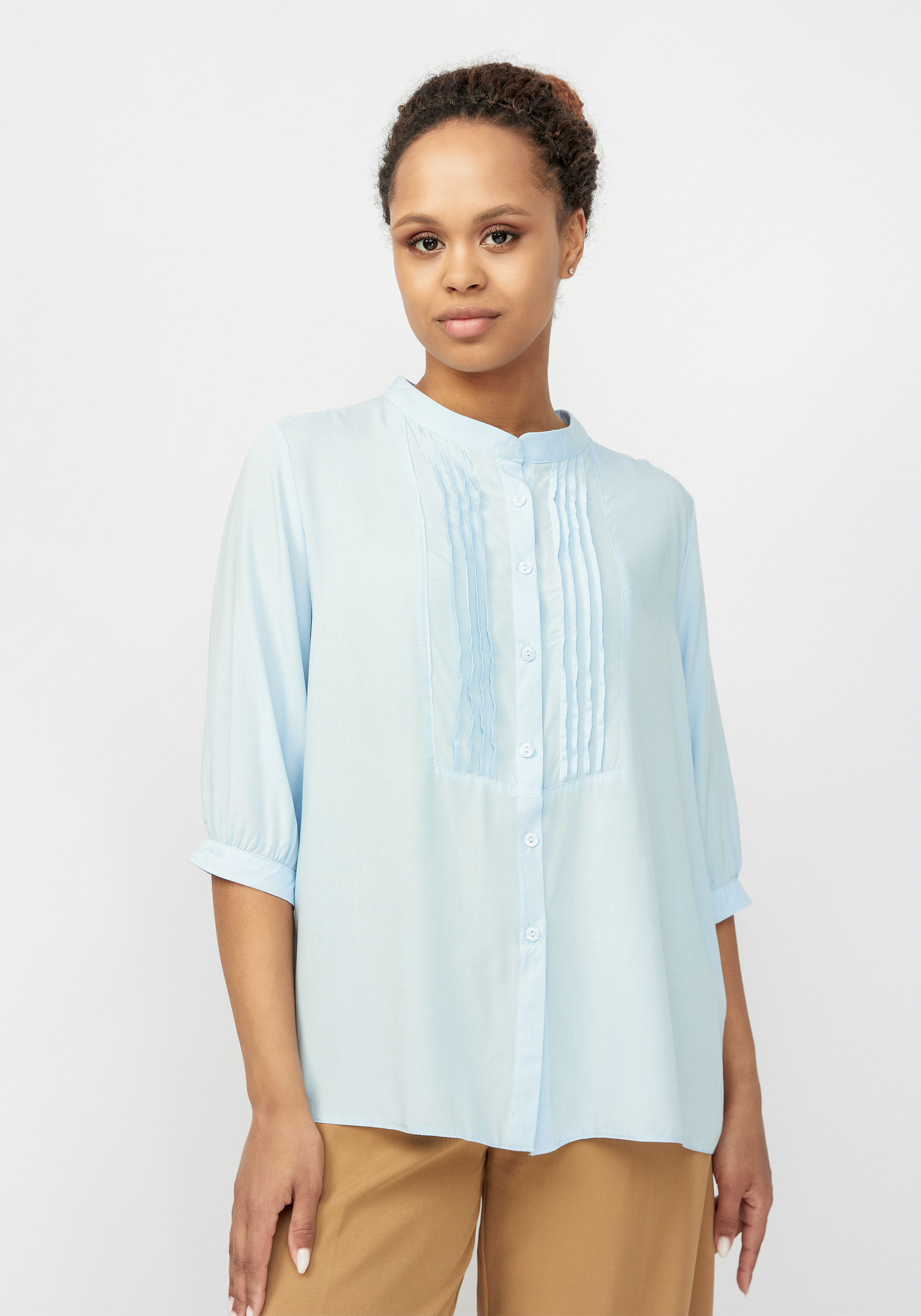 Блуза с оригинальной вставкой и складками VeraVo, размер 54, цвет голубой - фото 9