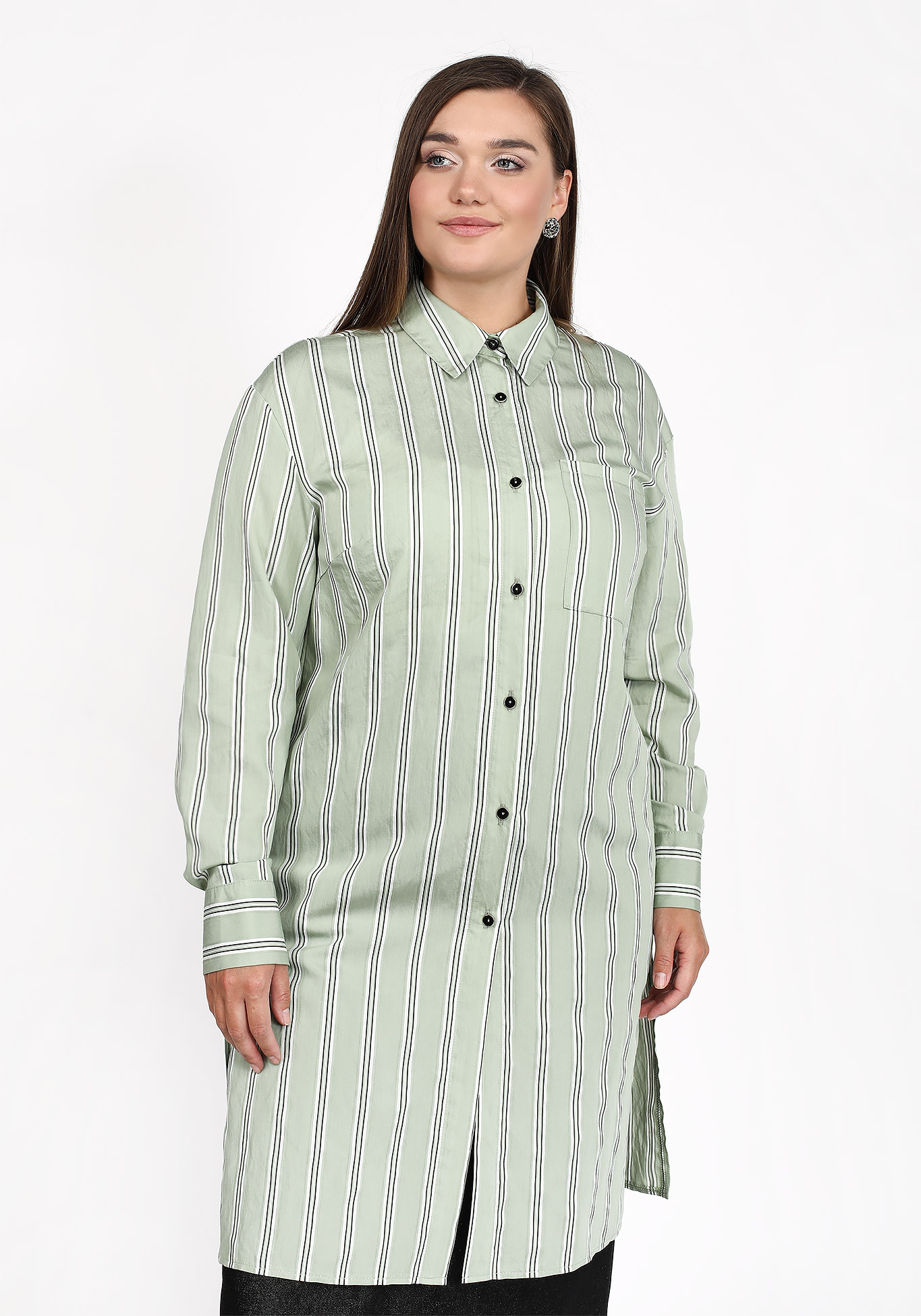 Блуза удлиненная с разрезами кпб зима лето женева зеленый р 2 0 сп евро