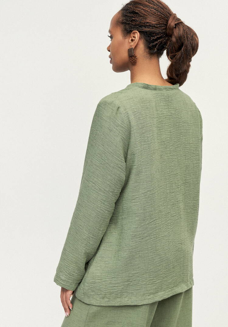 Блуза изо льна с вставками кружева шир.  750, рис. 4