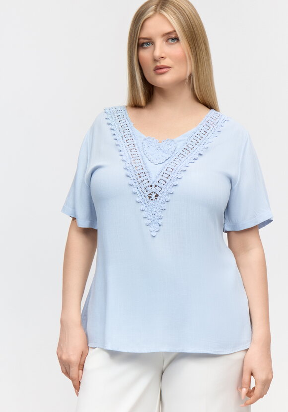 Блуза с кружевной отделкой свободного кроя шир.  580, рис. 7