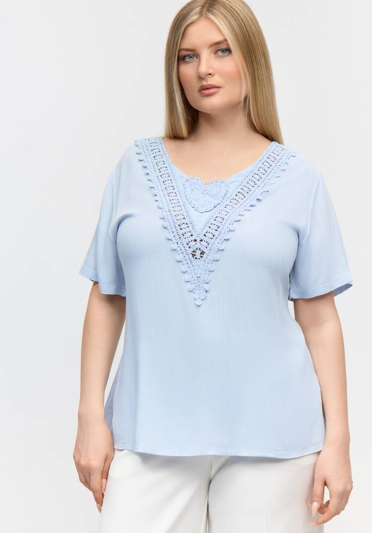 Блуза с кружевной отделкой свободного кроя шир.  750, рис. 7