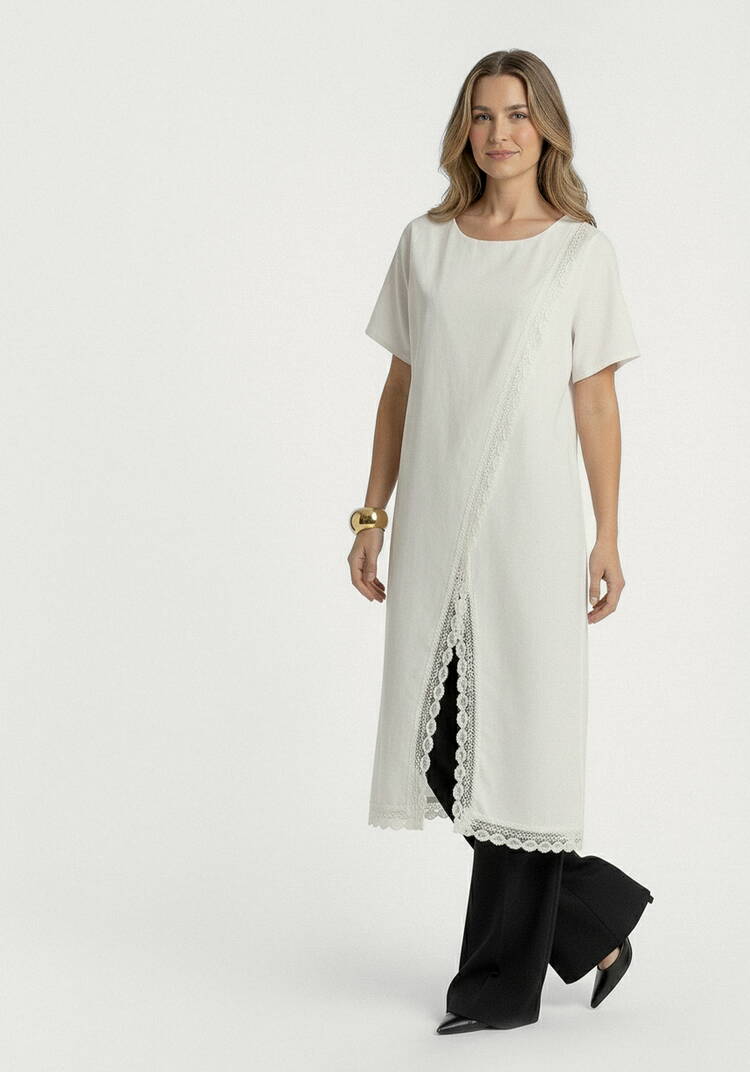 Туника из льна с кружевом Инга шир.  750, рис. 7