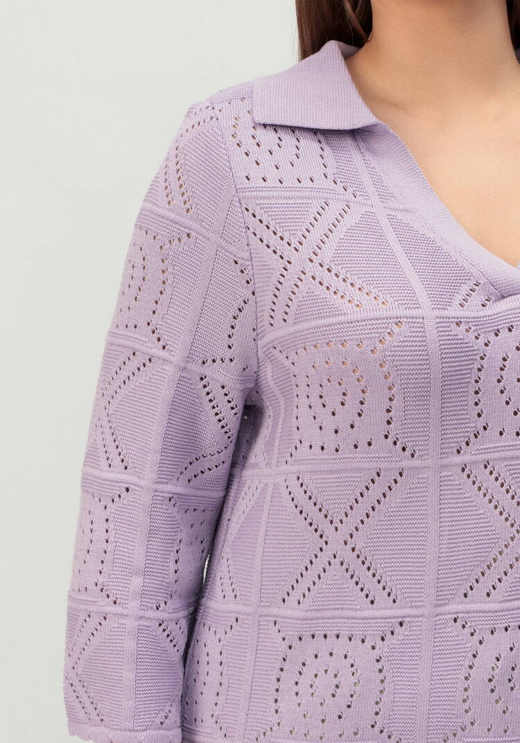 Туника с ажурным рисунком и воротником поло шир.  750, рис. 35