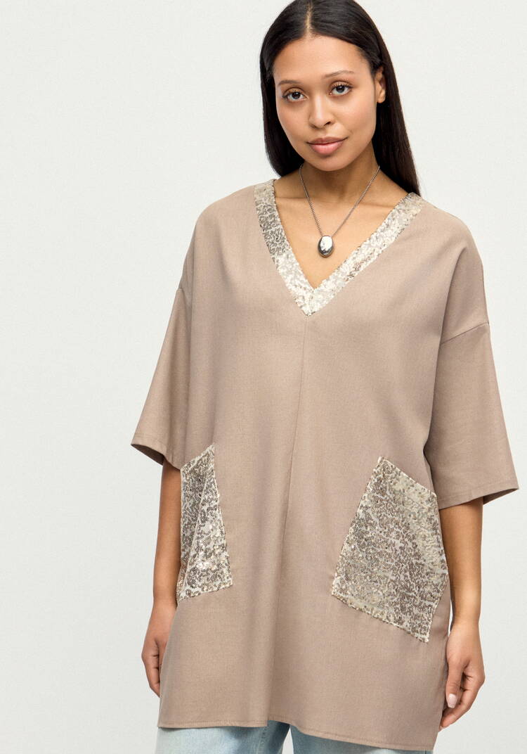 Блуза изо льна с паетками шир.  750, рис. 10