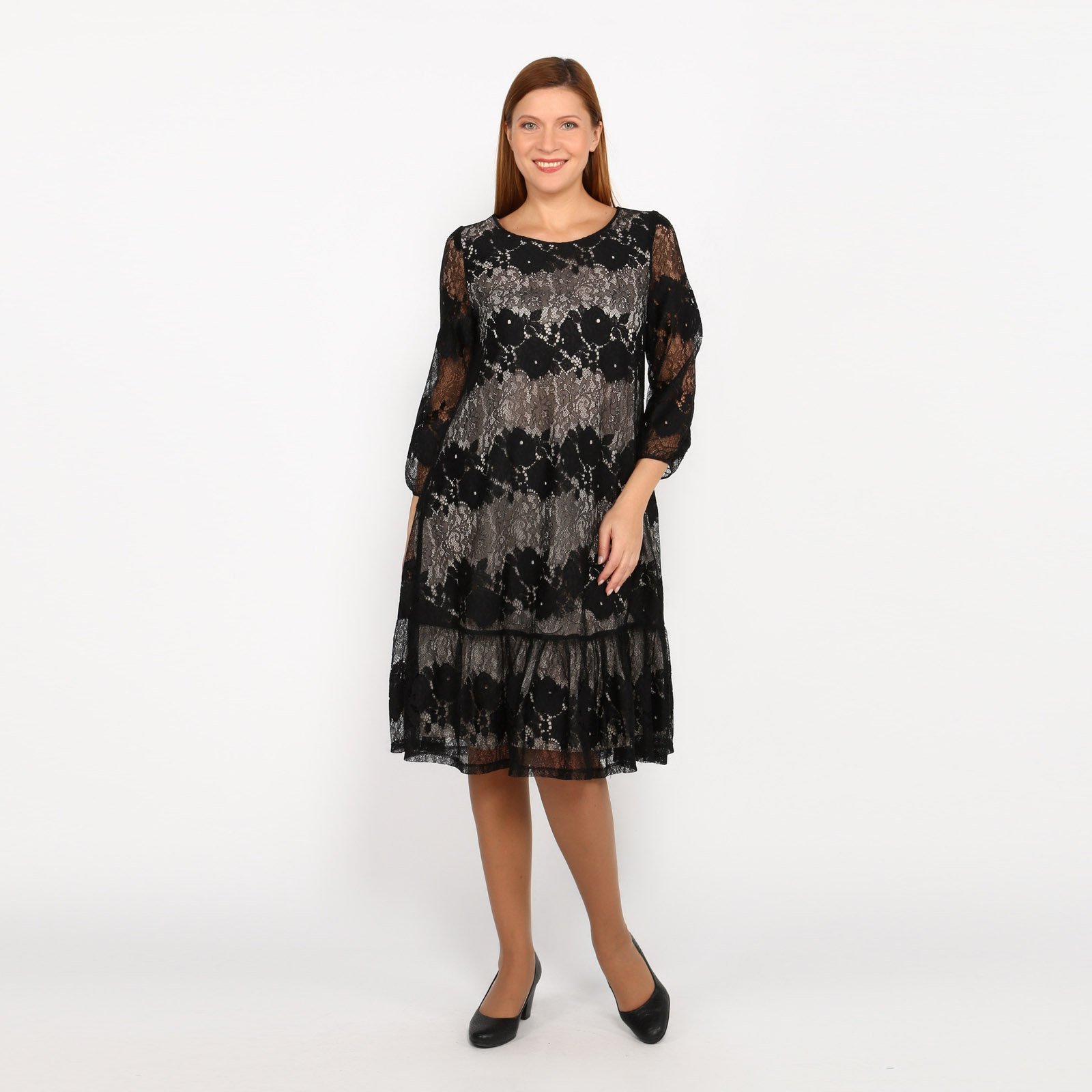 Платье свободного кроя с кружевом Elletto Life, размер 46, цвет черный - фото 9
