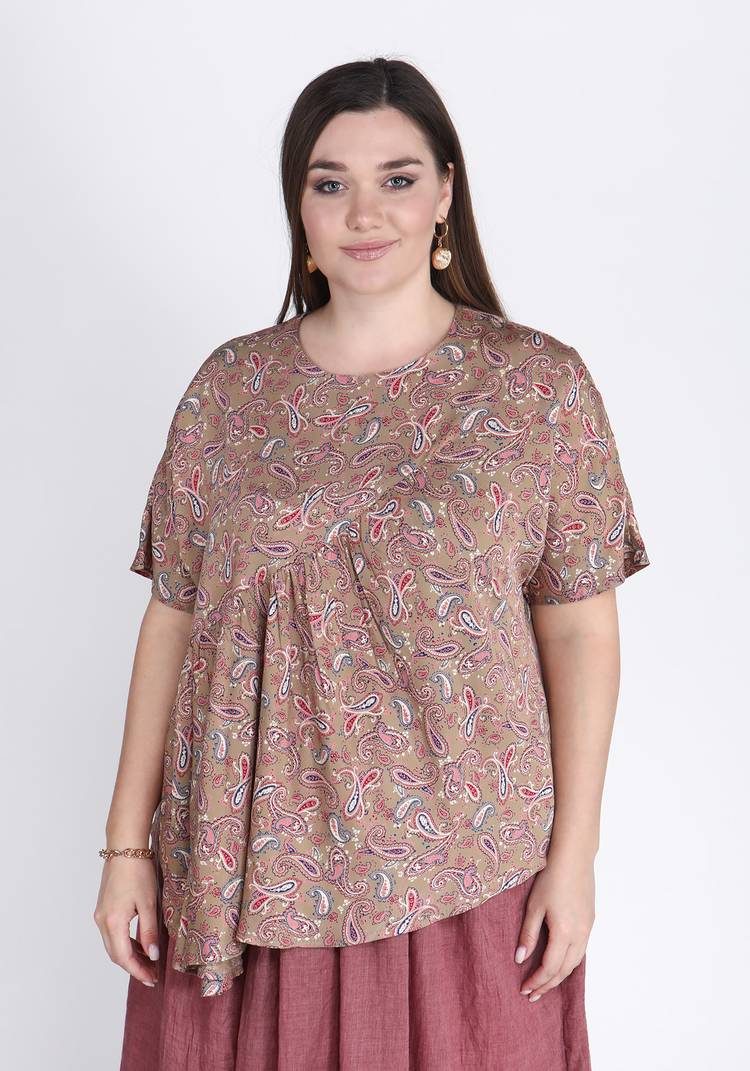 Блуза с принтом ПЕЙСЛИ и коротким рукавом шир.  750, рис. 5
