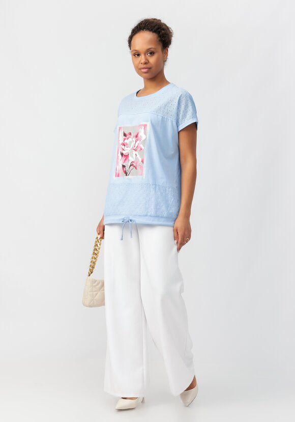 Блуза с принтом и ажурными вставками шир.  580, рис. 7