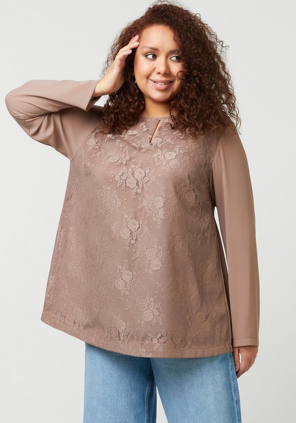 Блуза с кружевом однотонная шир.  580, рис. 8