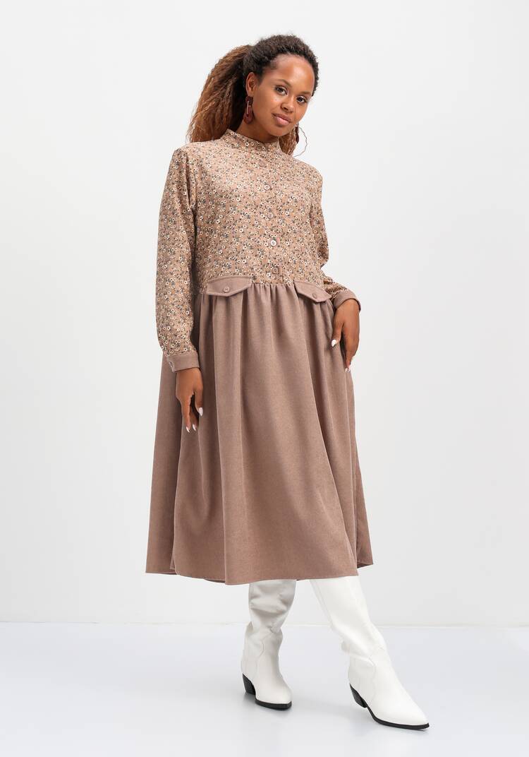 Платье комбинированное с воротником-стойкой шир.  750, рис. 24