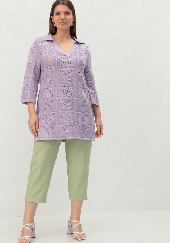 Туника с ажурным рисунком и воротником поло шир.  580, рис. 37