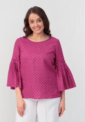 Блуза в горох с расклешенным рукавом Элен