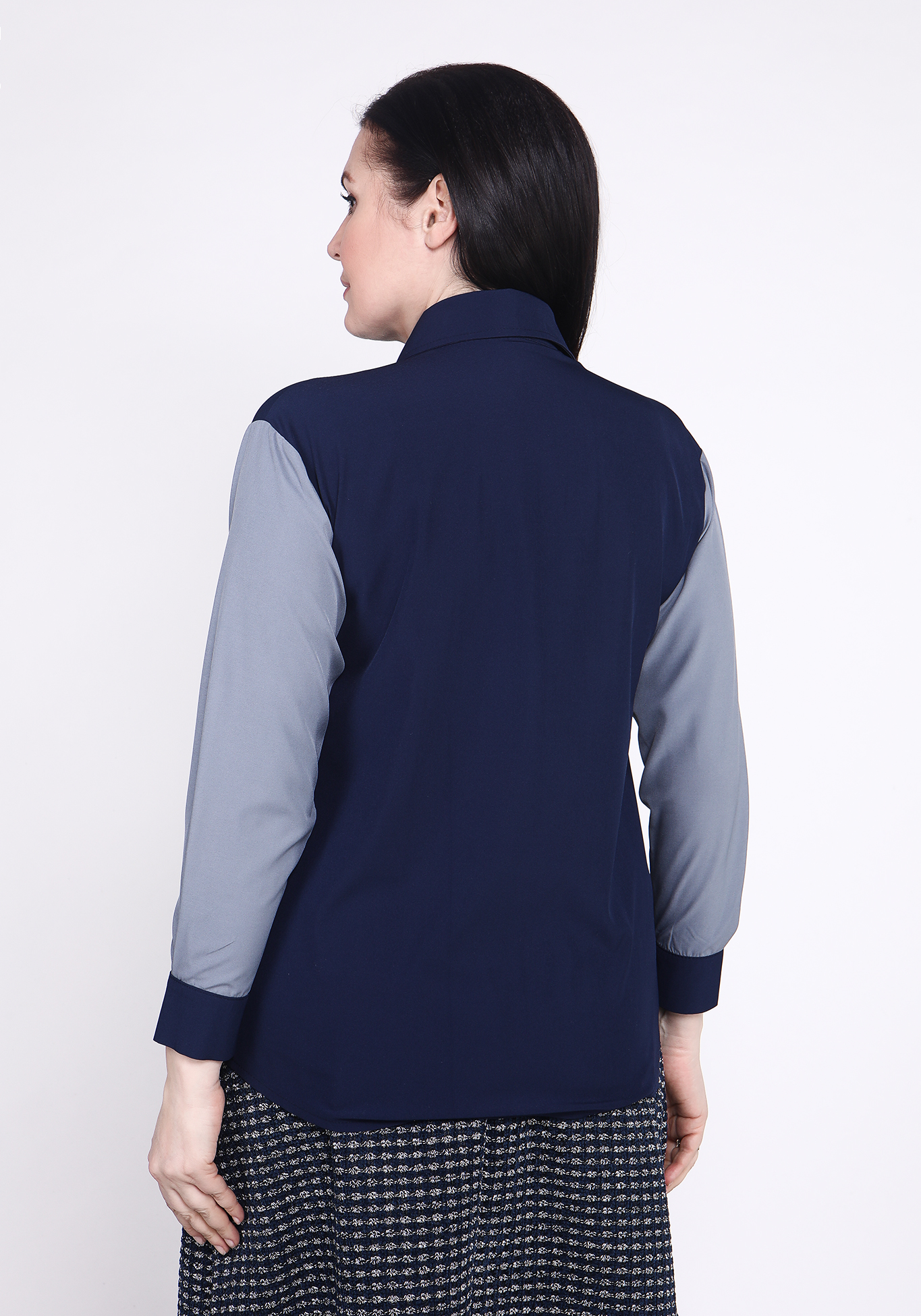 Рубашка из комбинированной ткани Elletto Life, размер 48, цвет синий - фото 3
