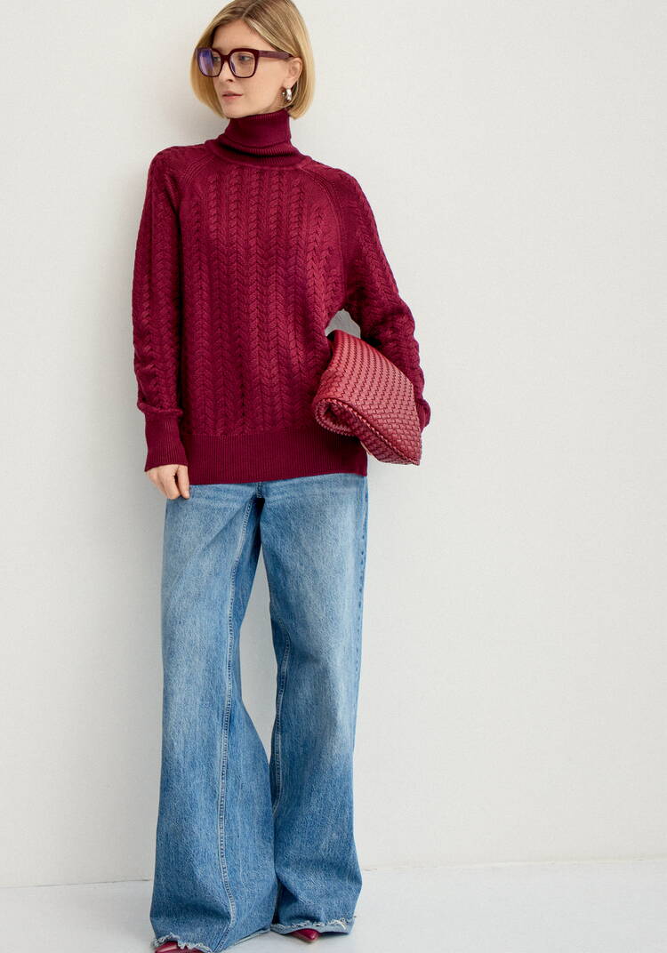 Свитер вязаный с косами и высоким горлом шир.  750, рис. 23