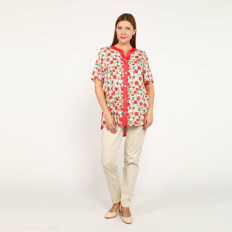 Блуза с принтом Цветы и пуговицами шир.  750, рис. 2