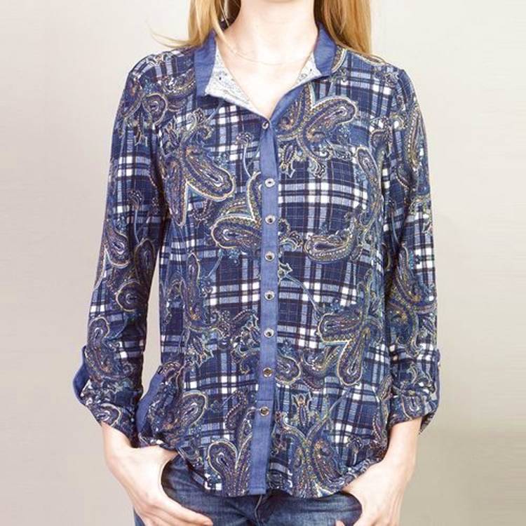 Трикотажная блуза в джинсовом стиле шир.  750, рис. 2