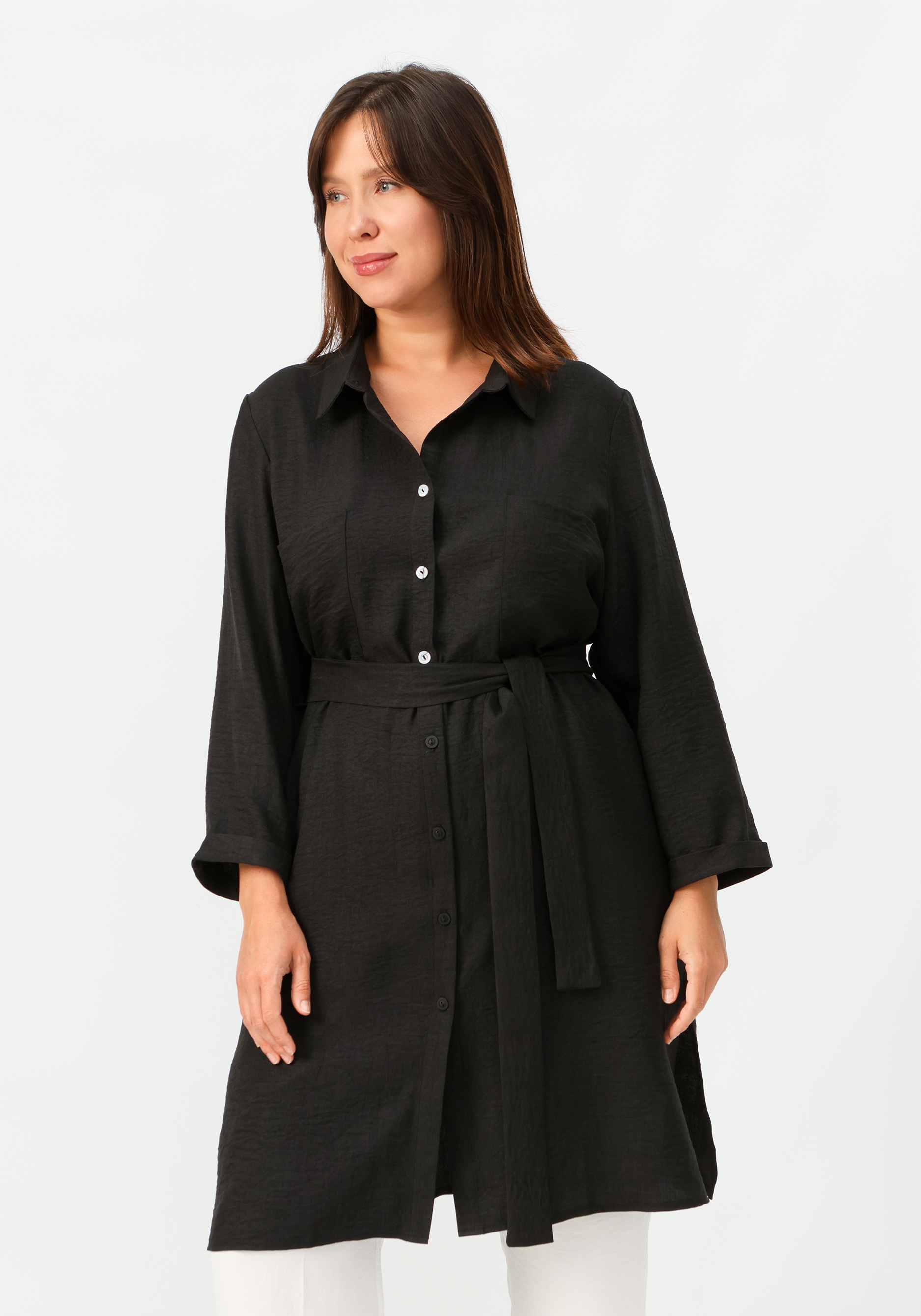 

Туника с контрастными пуговицами на поясе, Черный