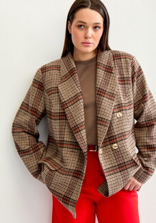 Пиджак двубортный с принтом в клетку