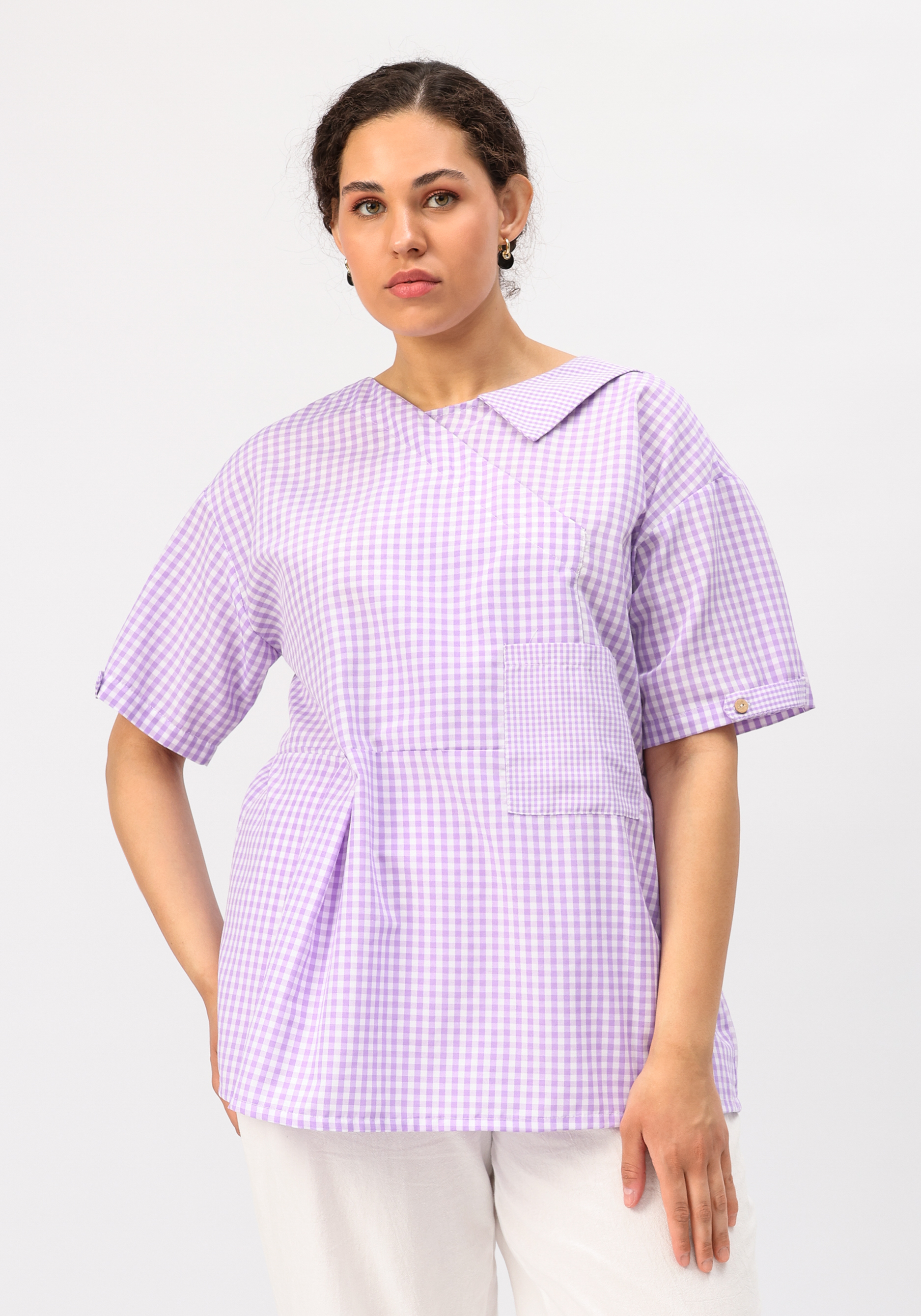 Блуза оригинального дизайна и свободного кроя Frida, размер 46-48, цвет фиолетовый