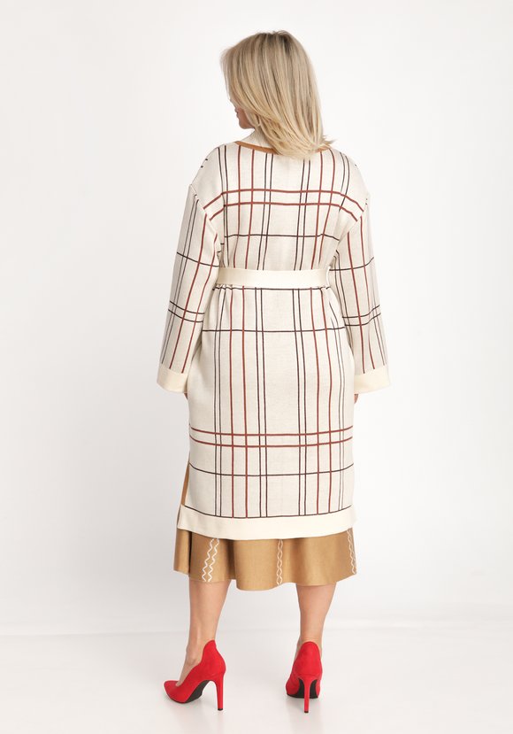 Кардиган в клетку с карманами и поясом шир.  580, рис. 2