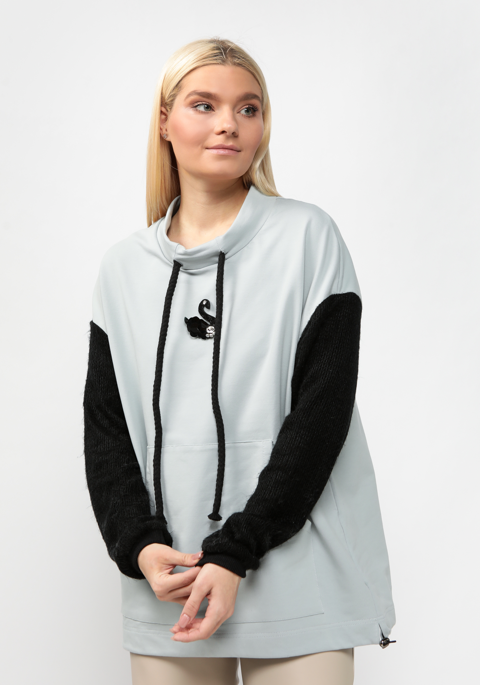 

Свитер с вязаными рукавами, Белый