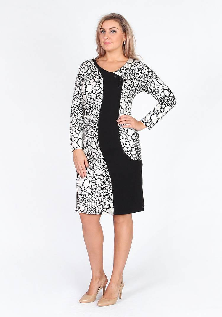 Платье-миди с принтом и контрастной вставкой шир.  750, рис. 4