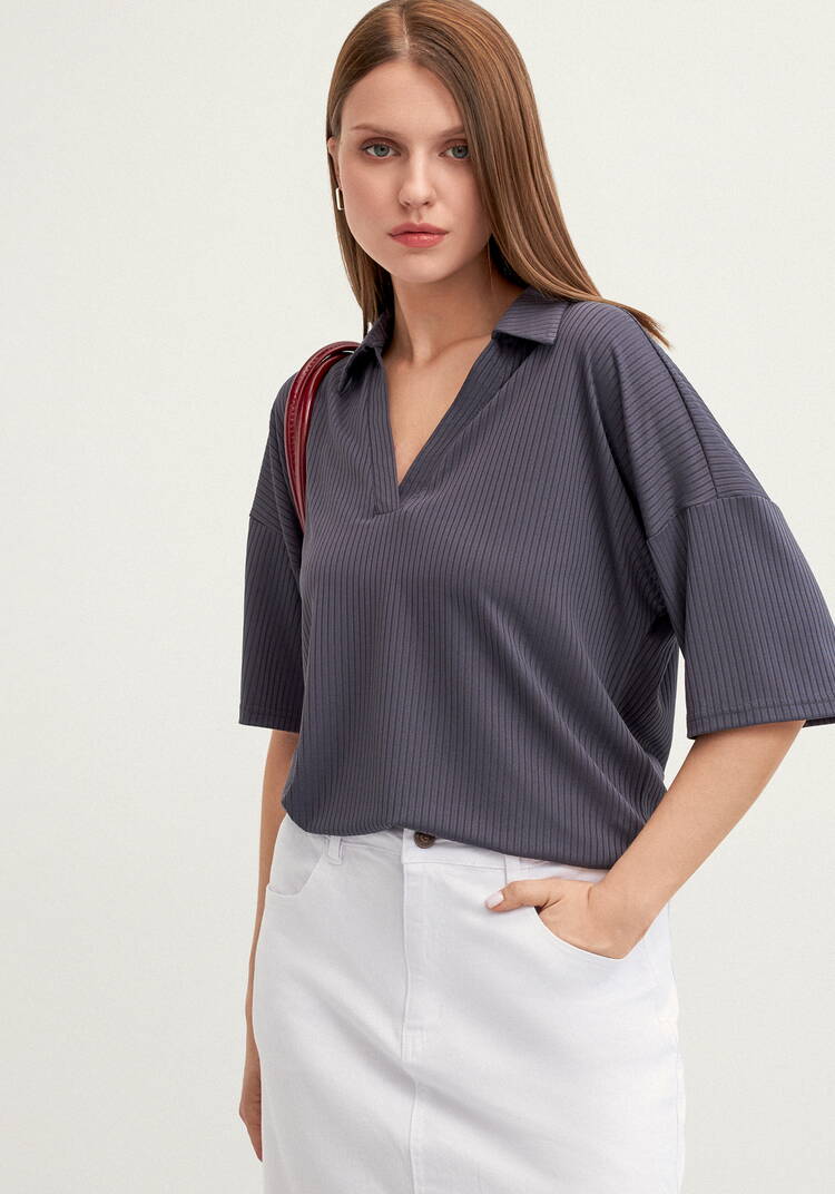 Поло с отложным воротником в рубчик шир.  750, рис. 16